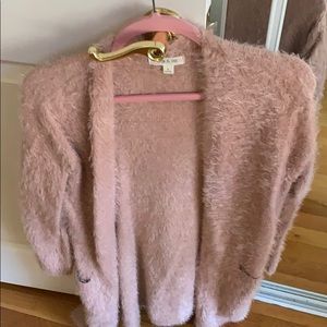 Fuzzy pink cardigan